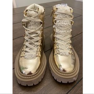 Sam Edleman Gold Combat Boots with Faux Fur